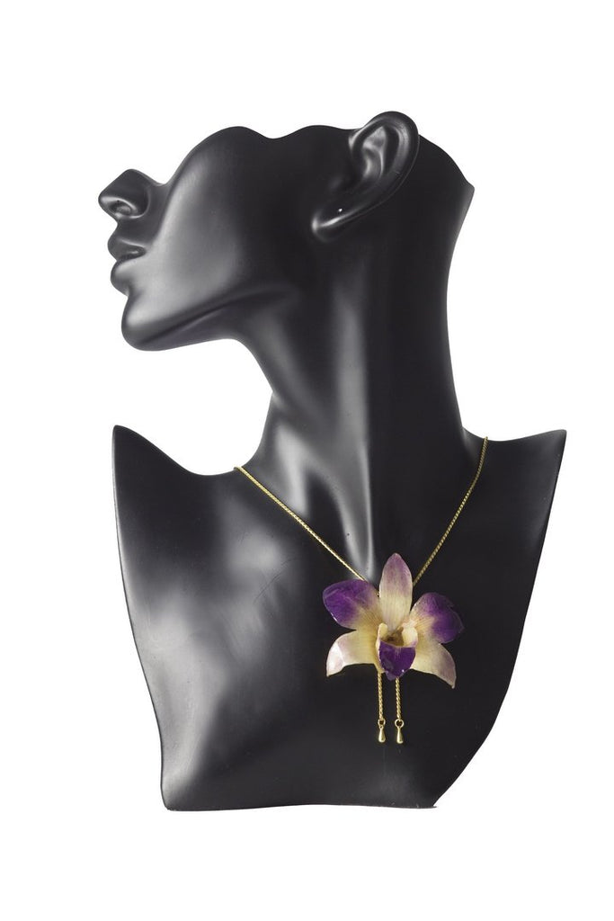 Collier plaqué or "Orchidée Naturelle Dendrobium"