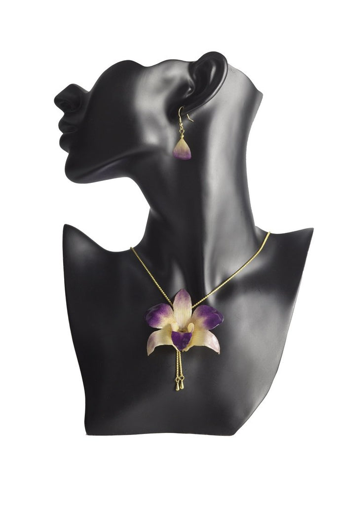 Collier plaqué or "Orchidée Naturelle Dendrobium"