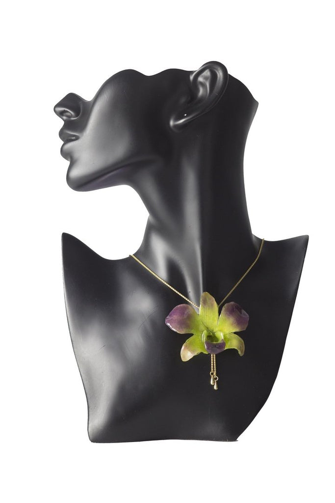 Collier plaqué or "Orchidée Naturelle Dendrobium"
