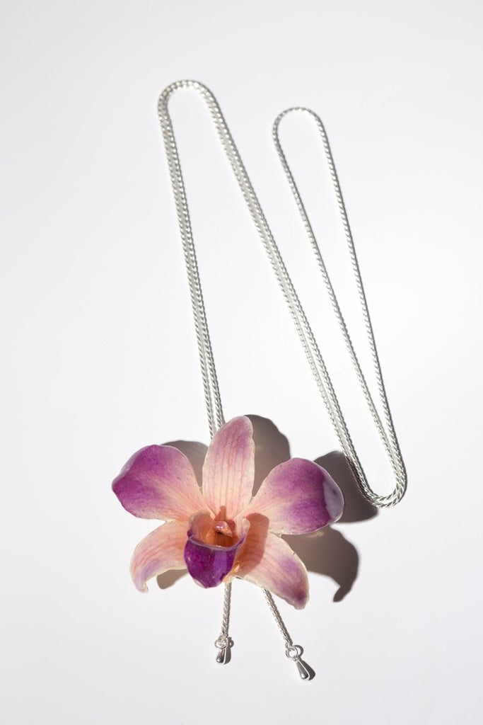 Collier plaqué argent "Orchidée Naturelle"