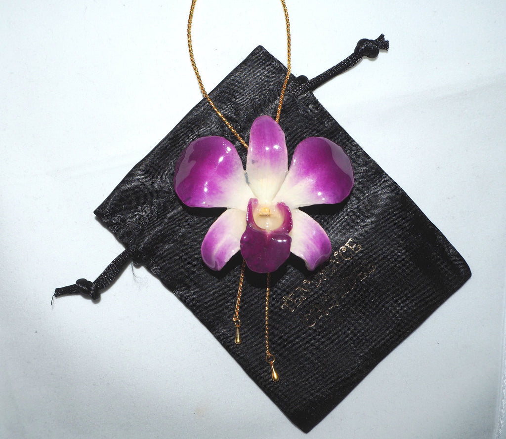 Collier plaqué or "Orchidée Naturelle Dendrobium"
