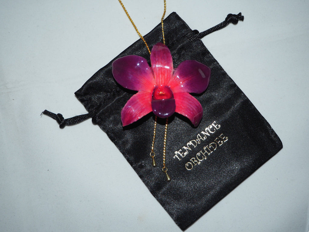 Collier plaqué or "Orchidée Naturelle Dendrobium"